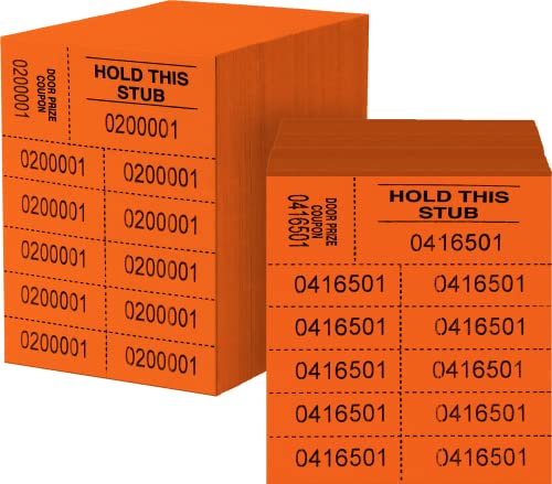 Auction Tickets - 1000 Sheets - 10 Numbers per Sheet (Orange) - color: Orange