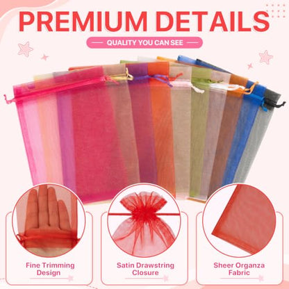 ANZNKU 100PCS Organza Bags 5x7 Red Small Gift Mesh Drawstring Goodie Bags - color: Red