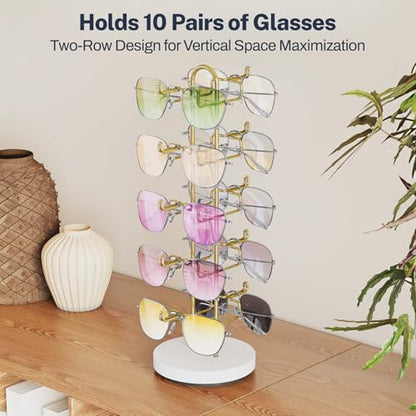 NiHome Rotatable Sunglasses Stand Organizer, Sunglasses Display Rack, Gold - color: Gold