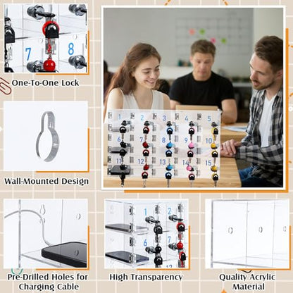 15 Doors Cell Phone Locker Box with Charging Hole (Upgrade Size), Clear Acrylic Cell Phone Storage Cabinet Wall Mounted, Locks, Key, Number for Classroom Employee Office School Factory - style: 15 Doors