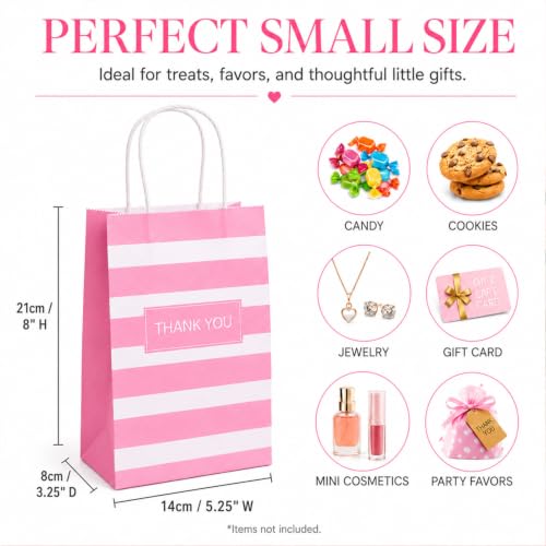 Small Gift Bags with Handles,50pcs Kraft Paper Bags,Thank You,Pink - color: Pink Thank You