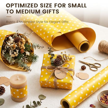 VGOODALL Yellow Reversible Wrapping Paper Roll, 17 inch X 33 Feet - color: Yellow,White