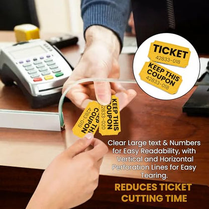 PM Company 2000 Pcs (1000 Pairs) Raffle Tickets Double Roll, 50/50 Yellow - color: Yellow