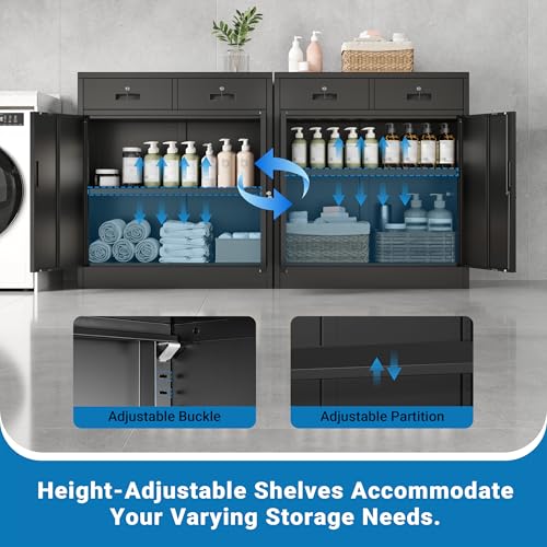 Metal Storage Cabinet, 36" Locking Cabinet with 2 Drawers & Shelves - color: Black, size: 36"H×32"W×16"D-2Drawer