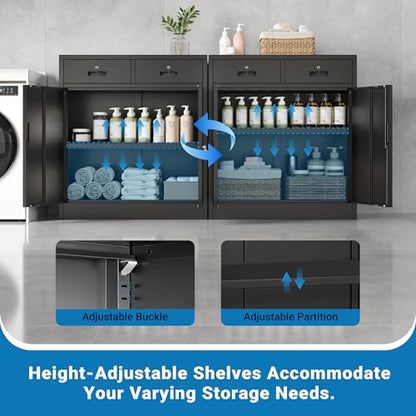 Metal Storage Cabinet, 36" Locking Cabinet with 2 Drawers & Shelves - color: Black, size: 36"H×32"W×16"D-2Drawer