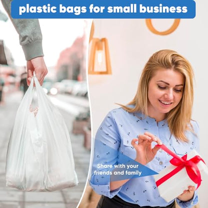 Plastic Bags, (11.5”x 6.5" x 21”)(200Pack) White Plastic Shopping Bags with Handles for Small Business Grocery T Shirt Bag Reusable and Disposable, in Bulk - size: 4 Gallon / 200 Count