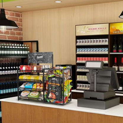 Bfttlity 4-Tier Snack Organizer for Office Kitchen Counter Display, Black - color: Black