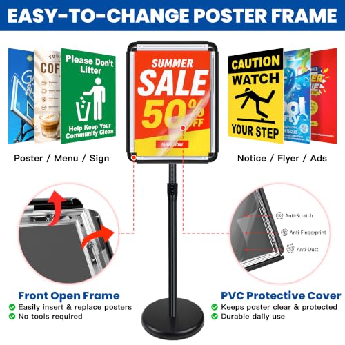 3Pack 11x17 Sign Holder Stand, Adjustable Floor Standing Sign Holder - color: Black, size: 11"x17"-3Pack