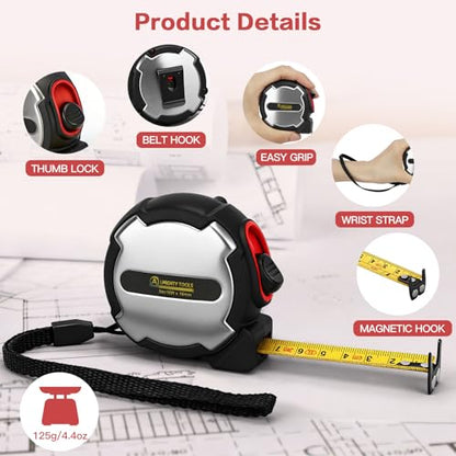 10FT Tape Measure, Small Retractable Measuring Tape, Mini Tape Measure with Metric/Inch, Dual Sided, Magnetic Hooks, Rubber + Stainless Steel Case, for Home, Construction & DIY (10ft) - size: 10ft