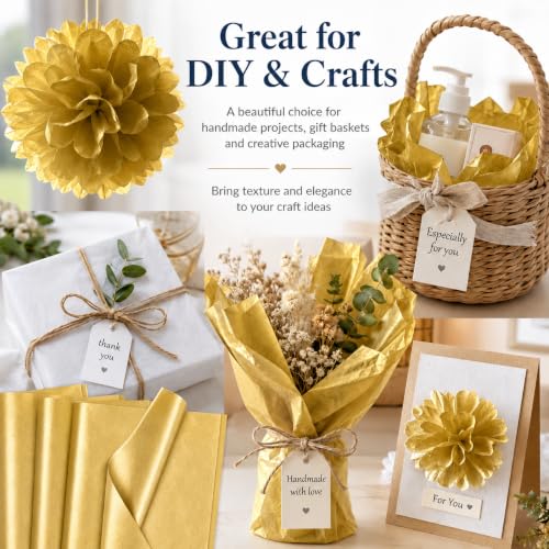 ROVIBIOBIO 100 Sheets Gold Tissue Paper for Gift Bags, 20 x 14 Inch - color: Metallic Gold