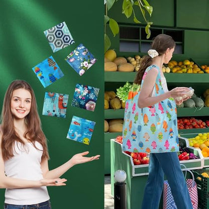 Foldable Reusable Shopping Bags,6 Pack Heavy Duty Tote for Grocery - color: 6pcs-stylec