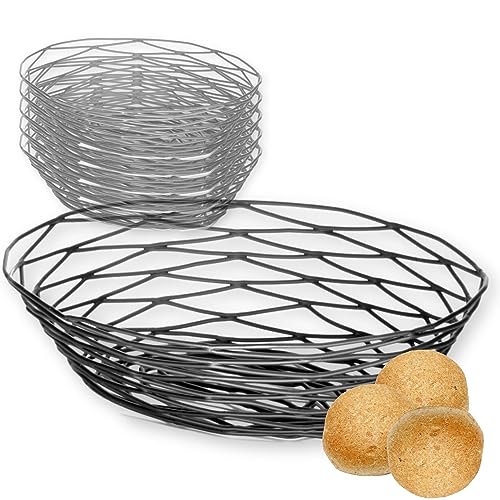 Tablecraft Artisan Oval Baskets Black 9inch - Pack of 6 | Serving Baskets, Wire Baskets, Bread Baskets, Chip Baskets, Food Baskets - size: 9.25 by 6.25 Inch