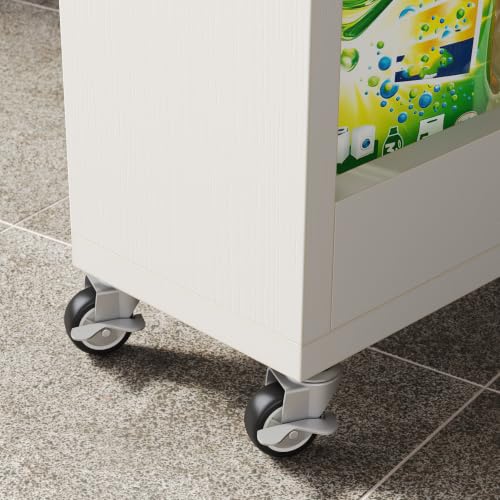 LITTLE TREE 63-Inch Slim Storage Cart on Wheels, 5-Tier Tall Narrow Mobile Shelf Organizer, Rolling Utility Cart with Metal Handle for Kitchen, Dining Room, Small Spaces, White - color: White