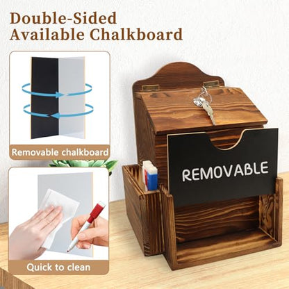 SAMYUCHO Wood Suggestion Box with Double-Sided Chalkboard for Church Office