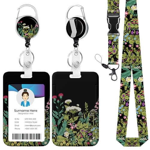 Flowers Floral ID Badge Holder with Lanyards, Detachable Lanyards for ID Badges, Retractable Badge Reel with Heavy Duty Clip for Nurse Teacher Office Staff Student - color: Wildflower