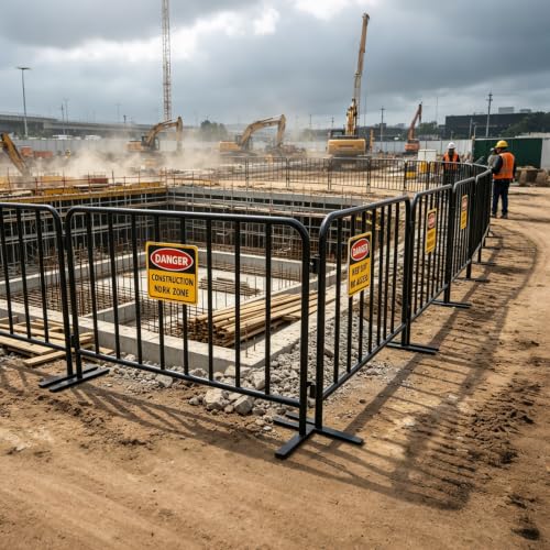 2-Pack 5 ft Steel Crowd Control Barriers, Interlocking Safety Barricades, Galvanized Queue Barriers for Pedestrian Traffic and Construction, Grey