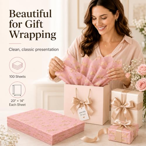 ROVIBIOBIO Thank You Pink Tissue Paper, 100 Sheets, 20 x 14 Inch - color: Gold Pink