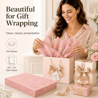 ROVIBIOBIO Thank You Pink Tissue Paper, 100 Sheets, 20 x 14 Inch - color: Gold Pink