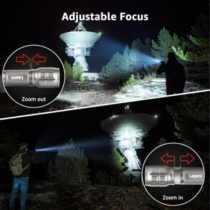 Lepro LED White Light Flashlight, High Lumens Waterproof Adjustable Focus - color: Gray