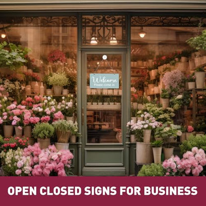 PLIGREAT Welcome Open Sign, Double Sided Open Sign with Clock Sorry In Session Signs for Office Business Retail Store Window Wall Decor Hanging Door Signs with Chain, Blue White - style: In Session