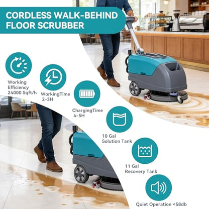 18" Walk Behind Commercial Floor Scrubber, 24" Squeegee Width
