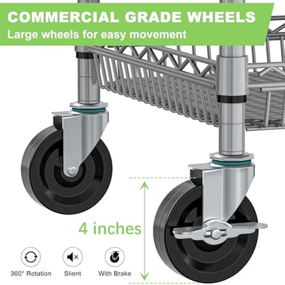 1050Lbs Heavy Duty 3 Tier Rolling Utility Metal Storage Cart with Wheels - color: Silver（18d X 36w X 32h, 1050lb）