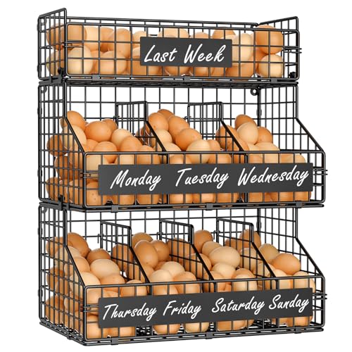 Egg Holder Countertop with 5 Dividers & DIY Nameplate to Separate Eggs - color: Black, size: 3-Tier X-Large