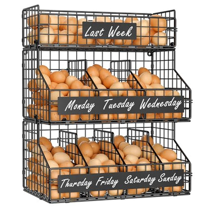 Egg Holder Countertop with 5 Dividers & DIY Nameplate to Separate Eggs - color: Black, size: 3-Tier X-Large