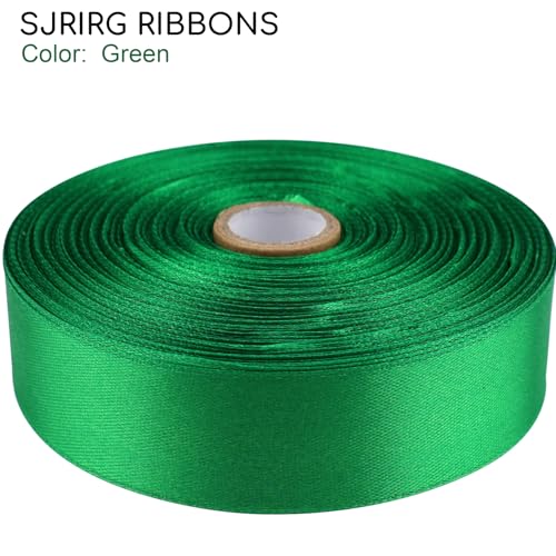 1 Inch Green Satin Ribbon 50 Yards Single Face Polyester - color: Green, size: 1 inch