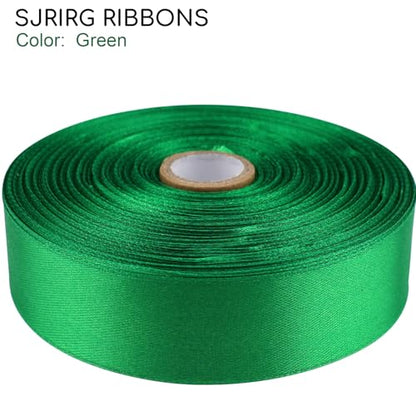 1 Inch Green Satin Ribbon 50 Yards Single Face Polyester - color: Green, size: 1 inch