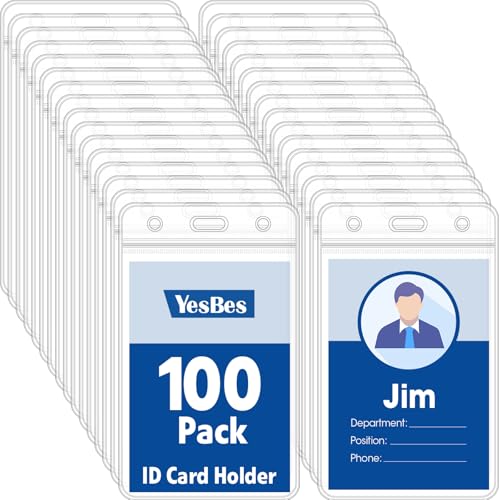 100 Pcs Vertical Badge Holders, Waterproof ID Badge Holder, Clear ID Card Holder with Resealable Zip for Proximity Cards, RFID, Credit Cards - color: Vertical-100 Pcs