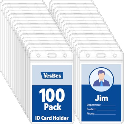 100 Pcs Vertical Badge Holders, Waterproof ID Badge Holder, Clear ID Card Holder with Resealable Zip for Proximity Cards, RFID, Credit Cards - color: Vertical-100 Pcs