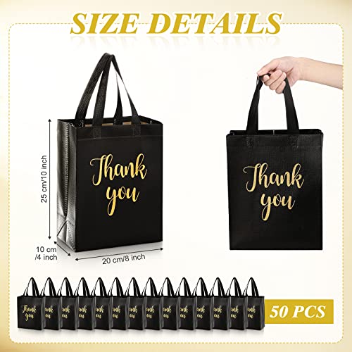 Fumete 50 Pcs Black Glossy Thank You Gift Bag with Handles - color: Black