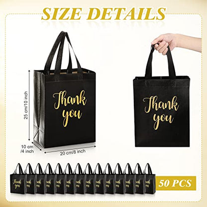 Fumete 50 Pcs Black Glossy Thank You Gift Bag with Handles - color: Black