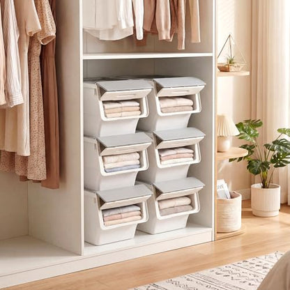 GIANTEX 6 Pack Plastic Stackable Storage Bins with Lids & Wheels, 12.5 QT - color: White + Gray, size: 6 Pack, 12.5 QT