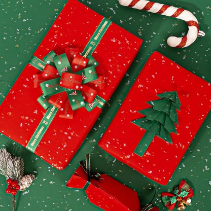 MAYPLUSS Gift Wrapping Paper Roll - 17Inch x 16.5Feet - Elegant Red Gold Foil Design Shiny Flakes Silky Touch Thick Matte Gift Wrap Paper for Christmas, Wedding, Birthday, Holiday,Celebrations - color: Flake Red