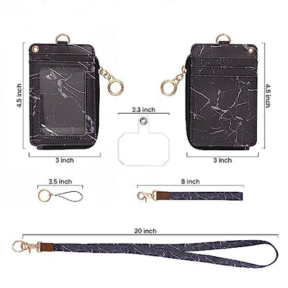 Mondo Designs 2-in-1 ID Badge Holder Lanyard Wallet - Black Marble - color: Black Marble
