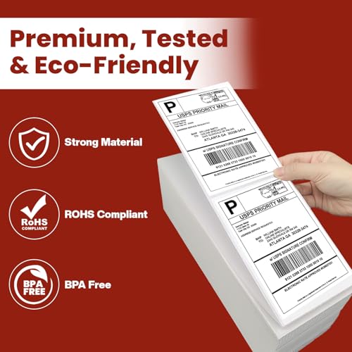 4" x 6" Fanfold Thermal Labels, 4 Stacks 2000 Direct Shipping Mailing Labels with Strong Adhesive, Waterproof and Scratch-Resistant, 1" Core Compatible with Zebra, Rollo Printer, Commercial Grade - size: 4 Stacks 2000 Labels