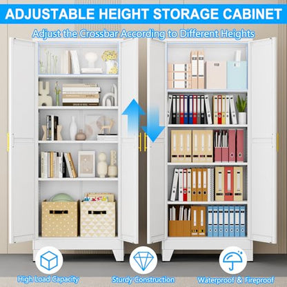 pozdeg 71" White Steel Tall Garage Storage Cabinet - color: White, size: 14.33"D x 28.74"W x 71"H