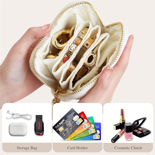 Stratalife Small Travel Jewelry Case, Velvet Storgae Pouch - color: White