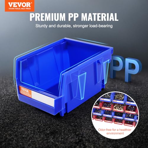 VEVOR Plastic Storage Bins 24 Pack (5 x 4 x 3-Inch), Hanging Stackable Storage Organizer Bins, Heavy Duty Stacking Containers for Closet, Garage, Office, or Small Parts Organization - style: Red&Blue-24PC-1L