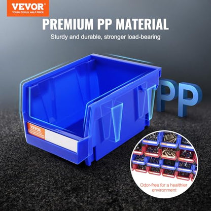 VEVOR Plastic Storage Bins 24 Pack (5 x 4 x 3-Inch), Hanging Stackable Storage Organizer Bins, Heavy Duty Stacking Containers for Closet, Garage, Office, or Small Parts Organization - style: Red&Blue-24PC-1L