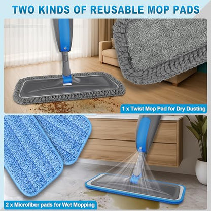 BPAWA Spray Mops for Floor Cleaning: Microfiber Wet Mop for Hardwood Tile - color: Gray-blue
