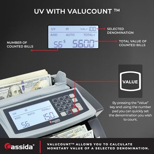 Cassida Money Bill Counter| Business Grade| 1,300 Notes/Min| 5520 UV - size: Small (5520 Uv)