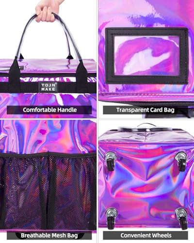 Reusable Grocery Bag with Wheels, Large Glitter Purple Rolling Tote - color: Glitter Purple, size: Large
