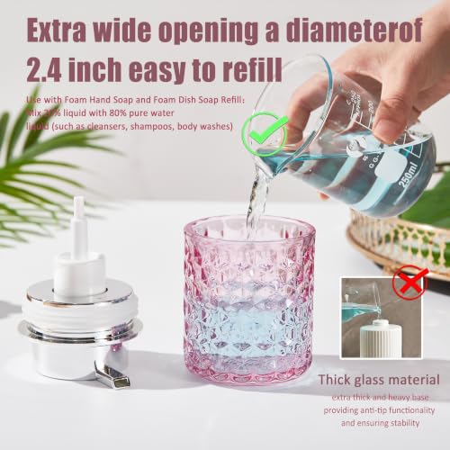 Malachi Foaming Hand Soap Dispenser, Refillable Clear Glass Foam Pump Bottle for Liquid Hand Soap, Dish Soap, Multi‑use for Bathroom, Kitchen & Commercial Use - color: Diamond Pink -2