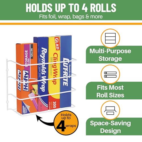 Evelots Kitchen Wrap & Food Bag Organizer Wall/Cabinet Mount, 4-Pack, White - color: White, size: 4 Pack