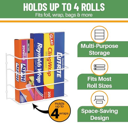 Evelots Kitchen Wrap & Food Bag Organizer Wall/Cabinet Mount, 4-Pack, White - color: White, size: 4 Pack