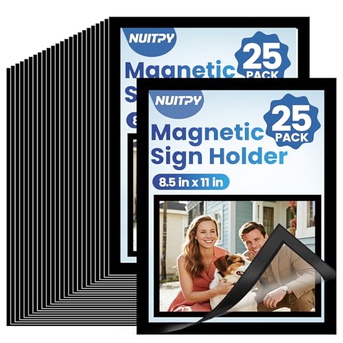 NUITPY 25 Pack Magnetic Sign Holder, 8.5in x 11in Magnetic Paper Holder - size: 8.5in x 11in-25Pack