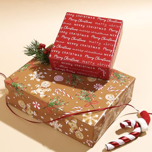 LaRibbons Christmas Wrapping Paper, Double-Sided Gingerbread Cookie Design - color: Gingerbread Man, size: 17 Inch x 33 Feet-1Roll